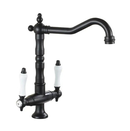 Vintage black & gold kitchen sink faucet with ceramic handles