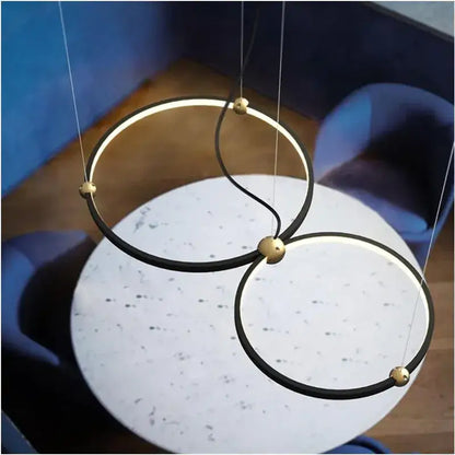 Modern black & gold chandelier living room led circle pendant light