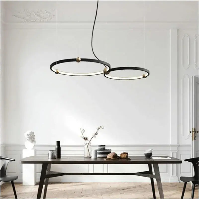 Modern black & gold chandelier living room led circle pendant light
