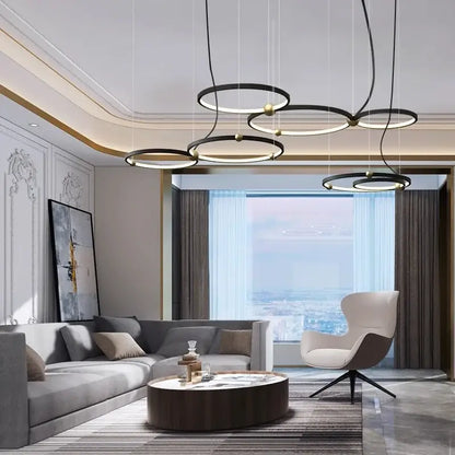 Modern black & gold chandelier living room led circle pendant light