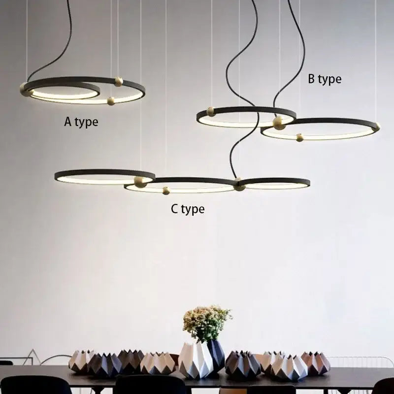 Modern black & gold chandelier living room led circle pendant light