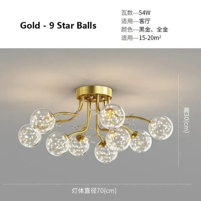 black gold chandelier clear star glass dining room light