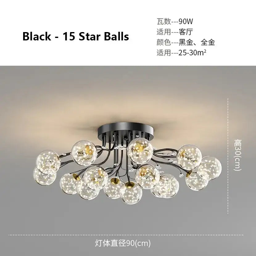 black gold chandelier clear star glass dining room light