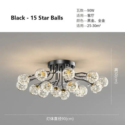 black gold chandelier clear star glass dining room light