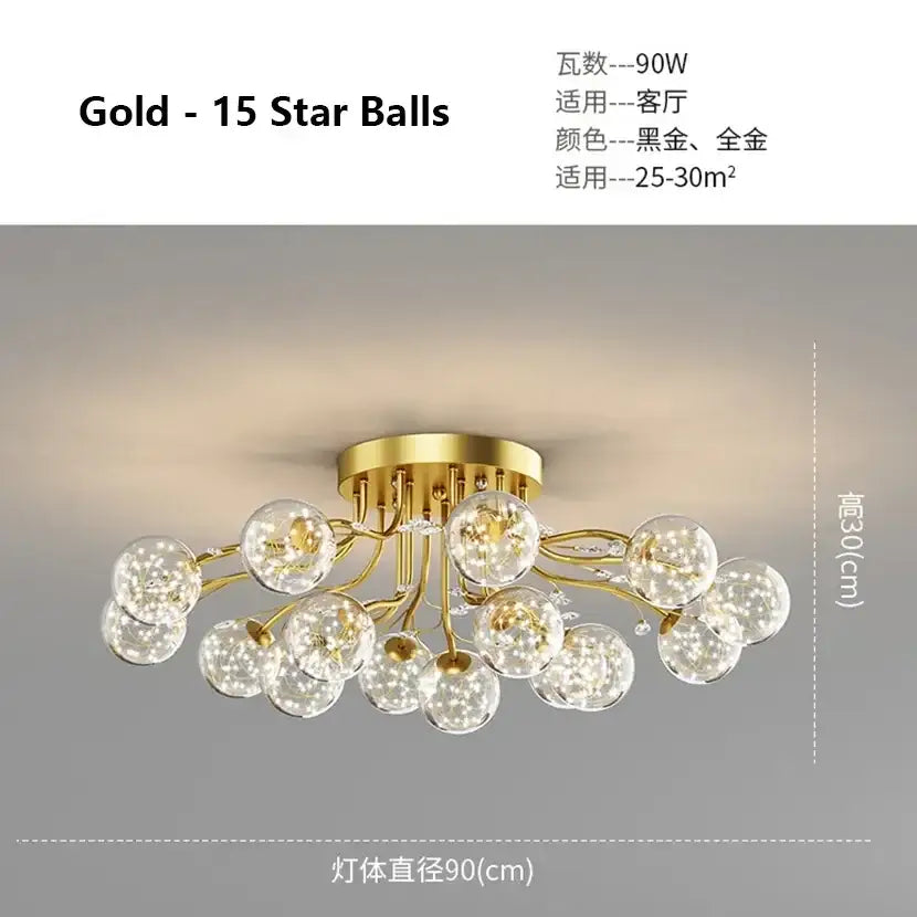 black gold chandelier clear star glass dining room light