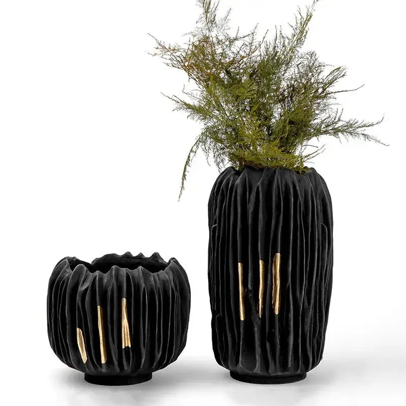 Abstract black & gold crease texture resin vase living room decor