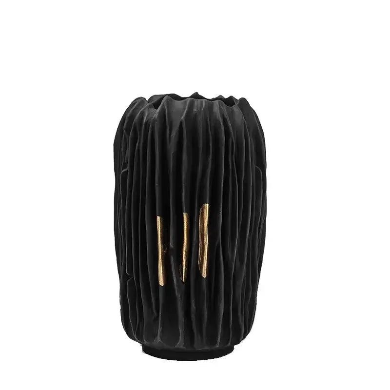 Abstract black & gold crease texture resin vase living room decor