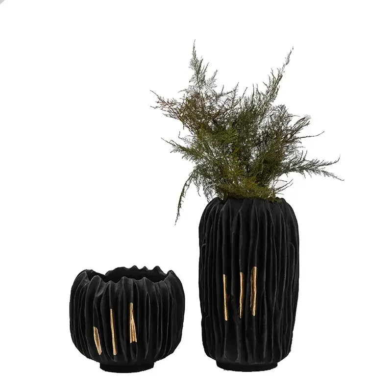 Abstract black & gold crease texture resin vase living room decor