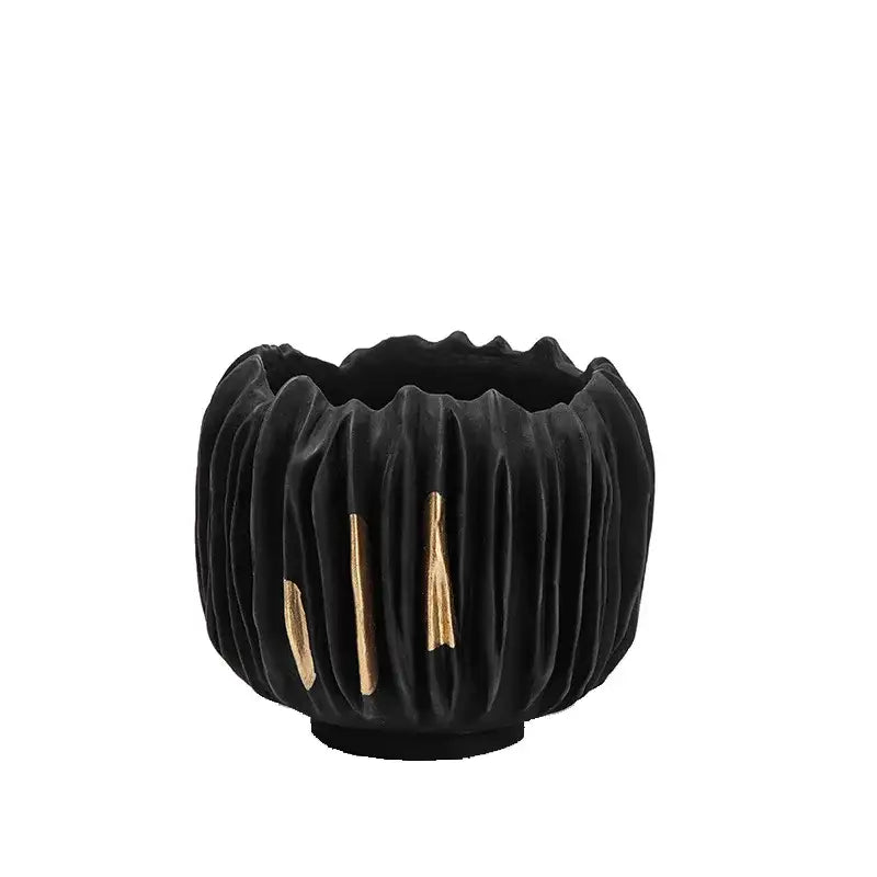 Abstract black & gold crease texture resin vase living room decor