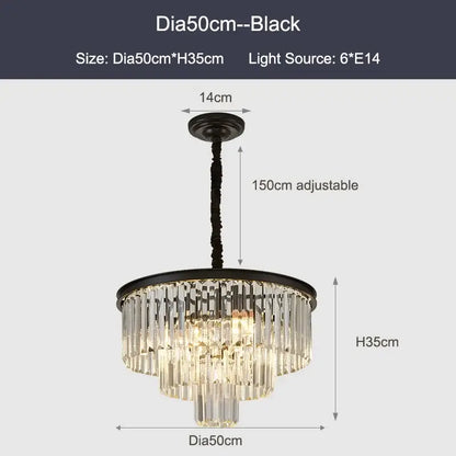 Modern black gold crystal ceiling chandelier for living room