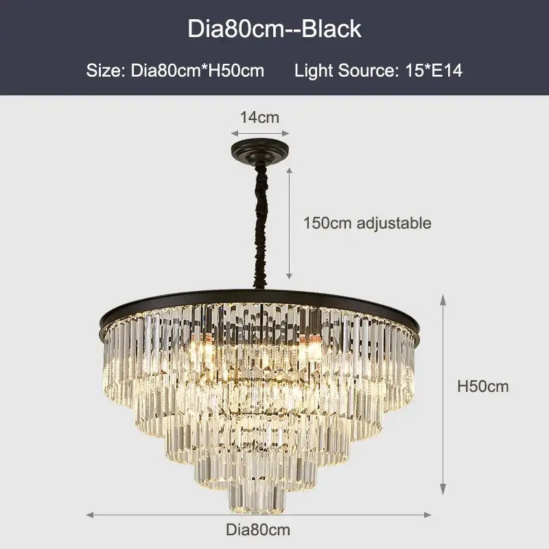 Modern black gold crystal ceiling chandelier for living room