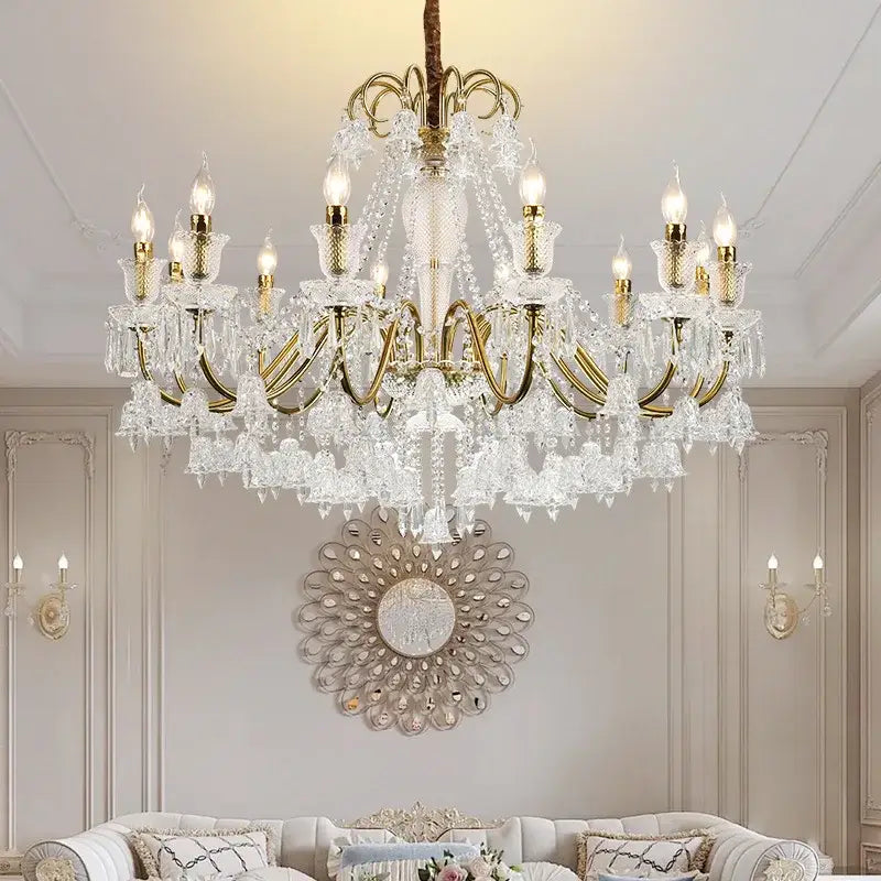 Ornate black & gold crystal chandelier living room pendant light