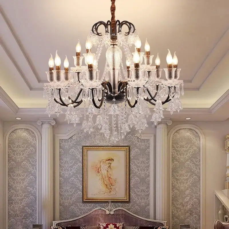 Ornate black & gold crystal chandelier living room pendant light