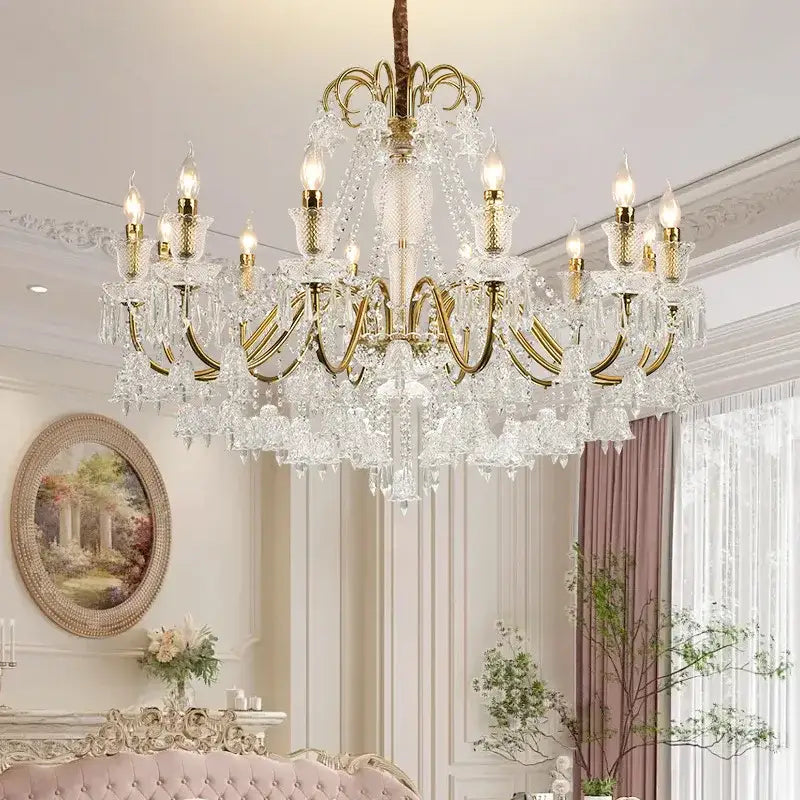 Ornate black & gold crystal chandelier living room pendant light