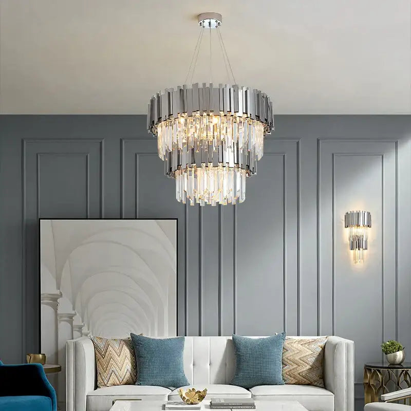 Modern black & gold crystal oval led chandelier dining room light