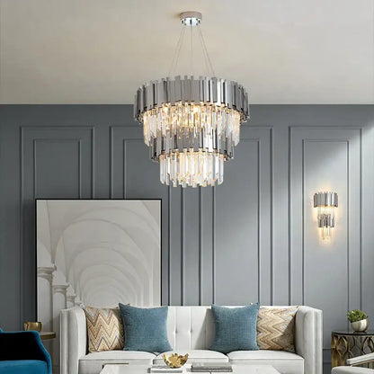 Modern black & gold crystal oval led chandelier dining room light
