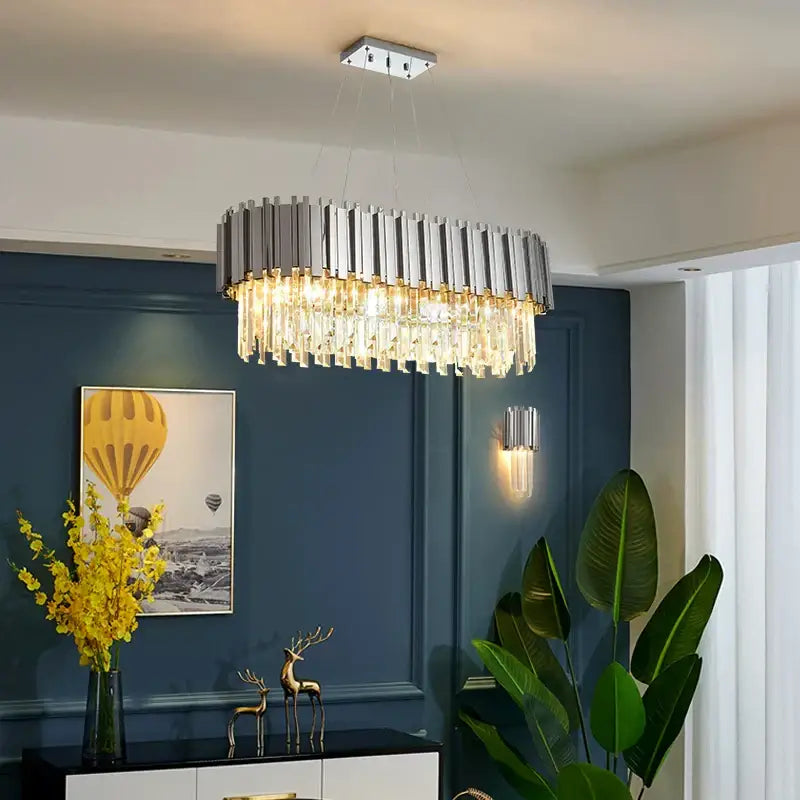 Modern black & gold crystal oval led chandelier dining room light
