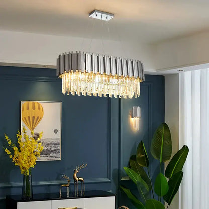 Modern black & gold crystal oval led chandelier dining room light