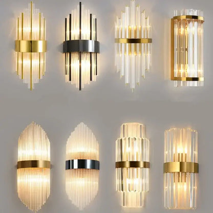 Modern black & gold crystal wall sconce for bedroom lighting