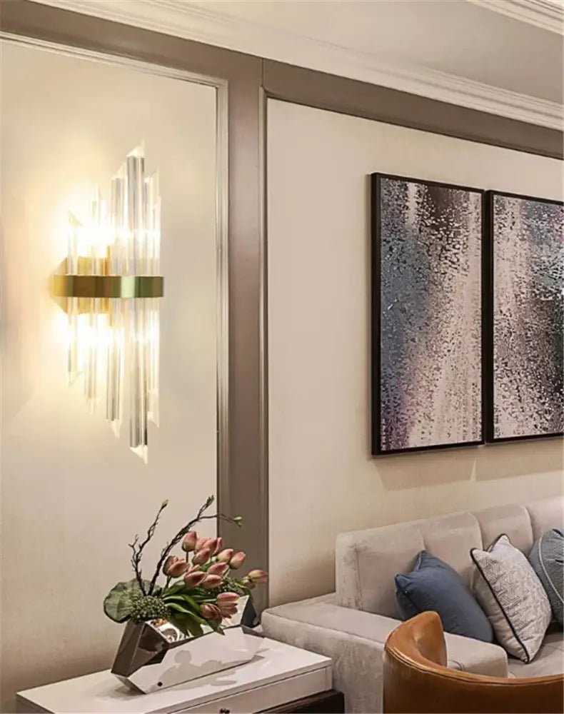 Modern black & gold crystal wall sconce for bedroom lighting