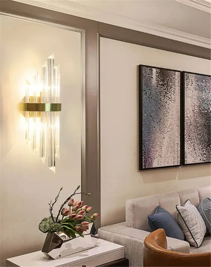 Modern black & gold crystal wall sconce for bedroom lighting