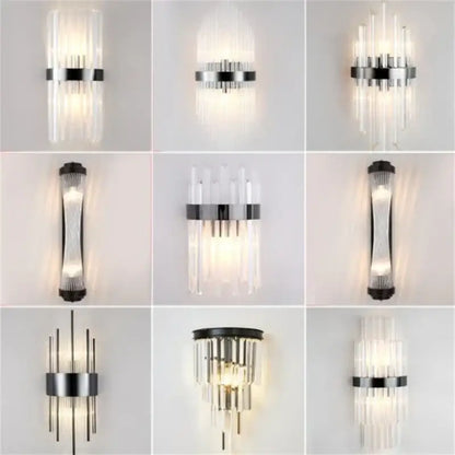 Modern black & gold crystal wall sconce for bedroom lighting