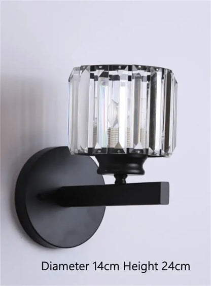 Modern black & gold crystal wall sconce for bedroom lighting
