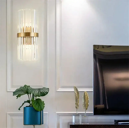 Modern black & gold crystal wall sconce for bedroom lighting