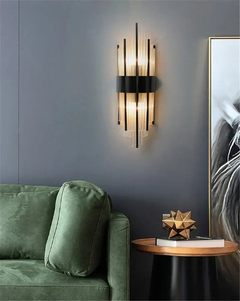 Modern black & gold crystal wall sconce for bedroom lighting