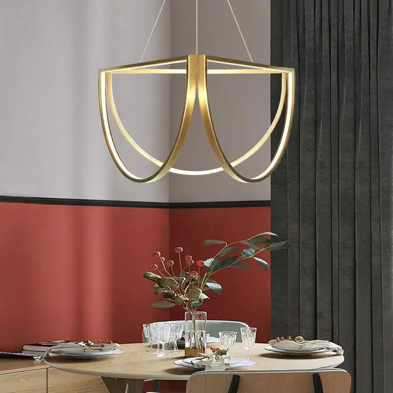 Modern black gold geometric led chandelier living room pendant light