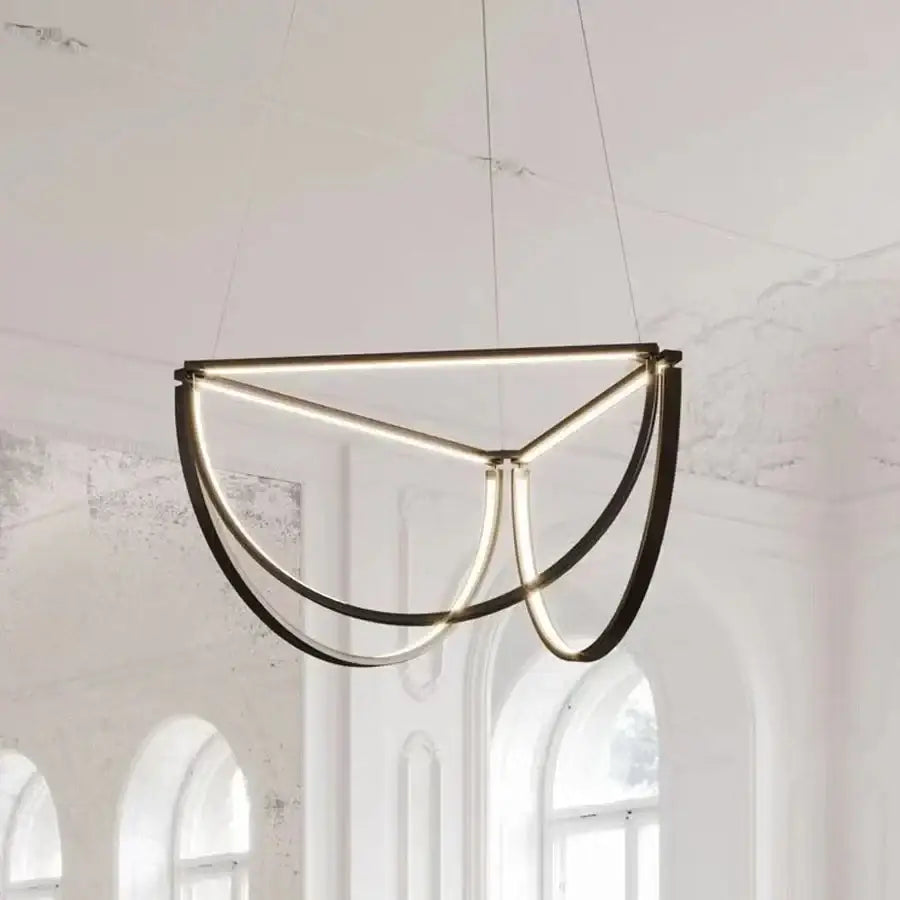 Modern black gold geometric led chandelier living room pendant light