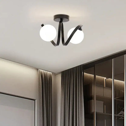 Modern black & gold glass ceiling light entryway twisted metal arms