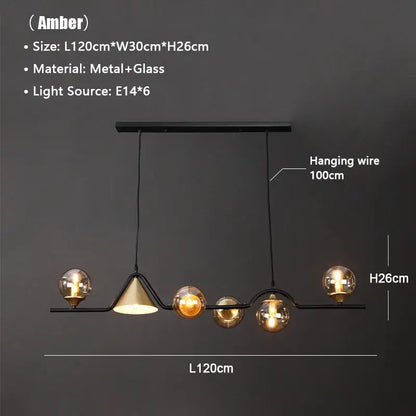 Modern black & gold glass chandelier dining room pendant light