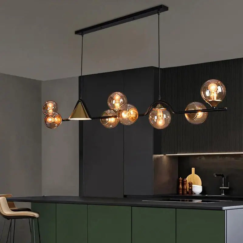 Modern black & gold glass chandelier dining room pendant light