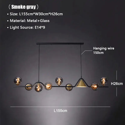Modern black & gold glass chandelier dining room pendant light