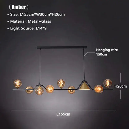 Modern black & gold glass chandelier dining room pendant light