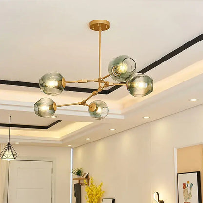Modern brass and green glass pendant light dining room chandelier
