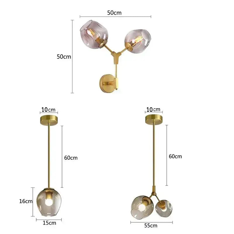 Modern black & gold wall lamps with frosted glass globes for bedroom
