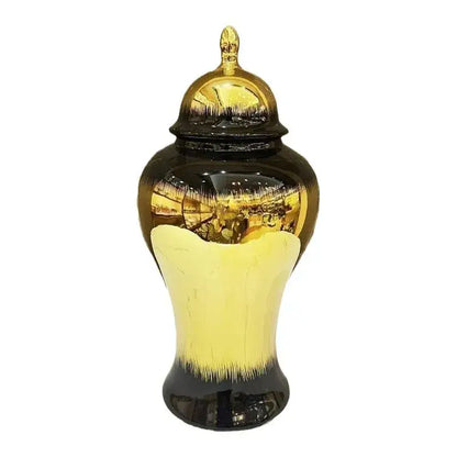 Modern black gold gradated ginger jar living room ceramic vase
