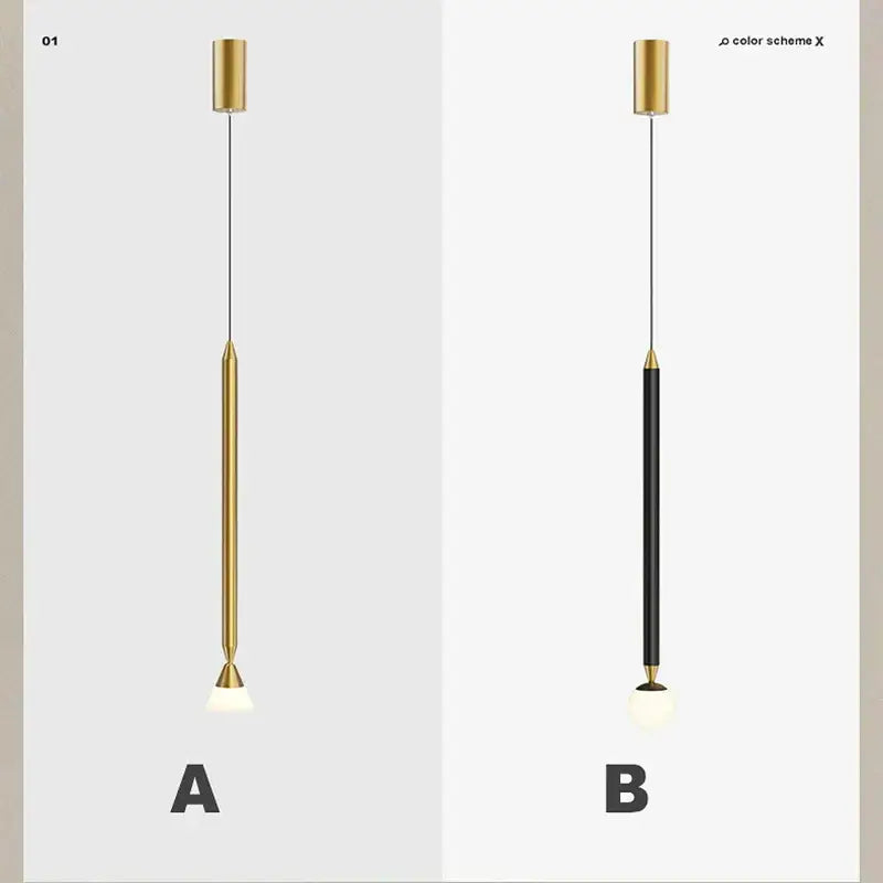 Minimalist black & gold pendant light bedroom hanging sconces