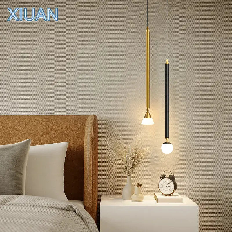 Minimalist black & gold pendant light bedroom hanging sconces