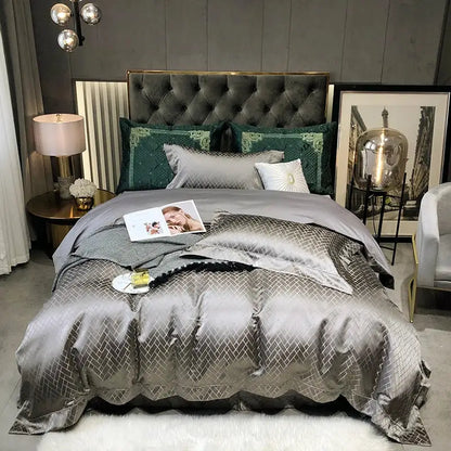 Black gold jacquard egyptian cotton bedding set bedroom decor