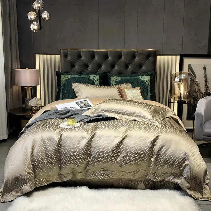 Black gold jacquard egyptian cotton bedding set bedroom decor