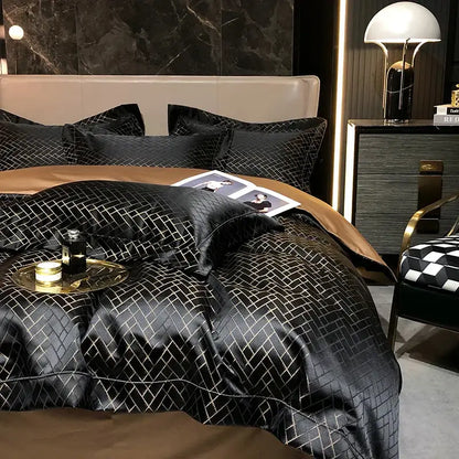 Black gold jacquard egyptian cotton bedding set bedroom decor