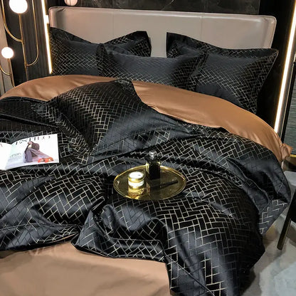 Black gold jacquard egyptian cotton bedding set bedroom decor