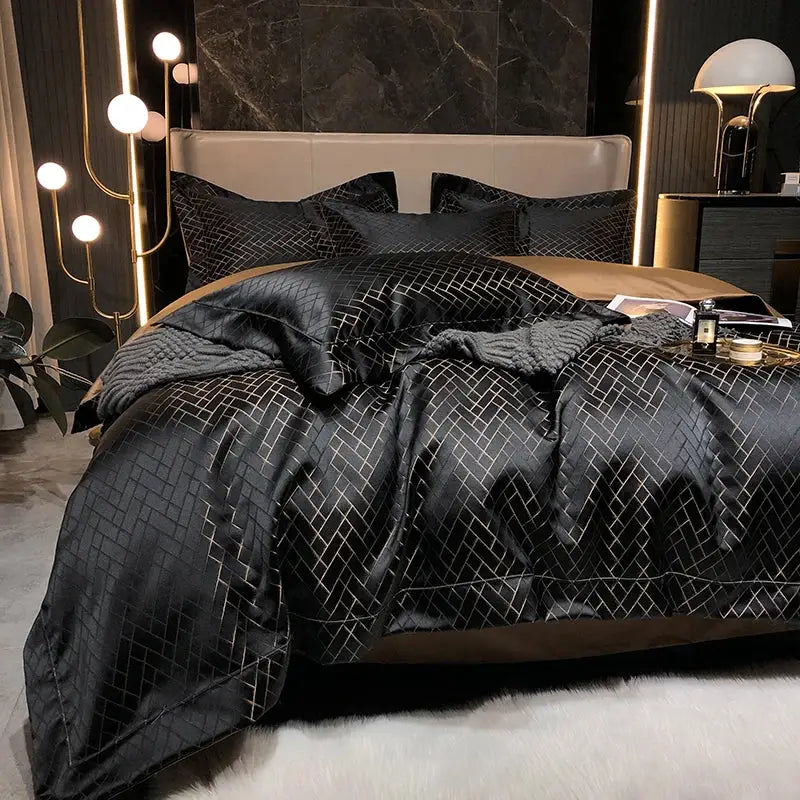 Black gold jacquard egyptian cotton bedding set bedroom decor