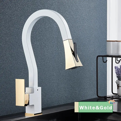 Modern black & gold kitchen faucet with flexible pull down sprayer