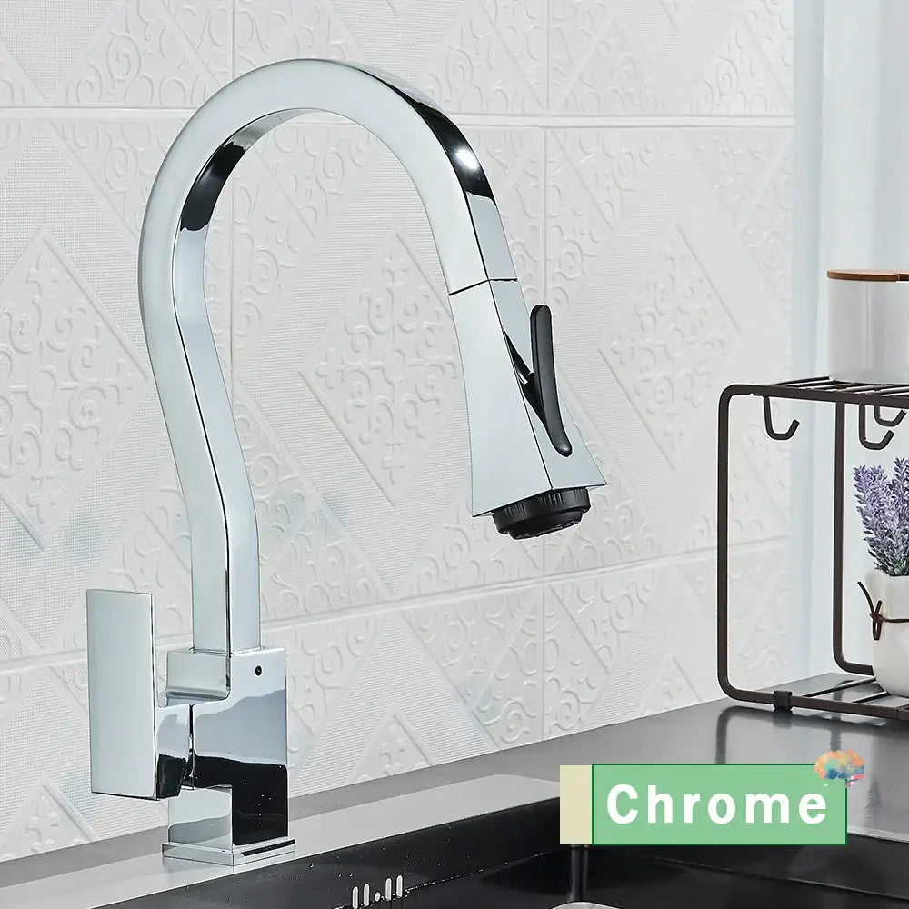 Modern black & gold kitchen faucet with flexible pull down sprayer