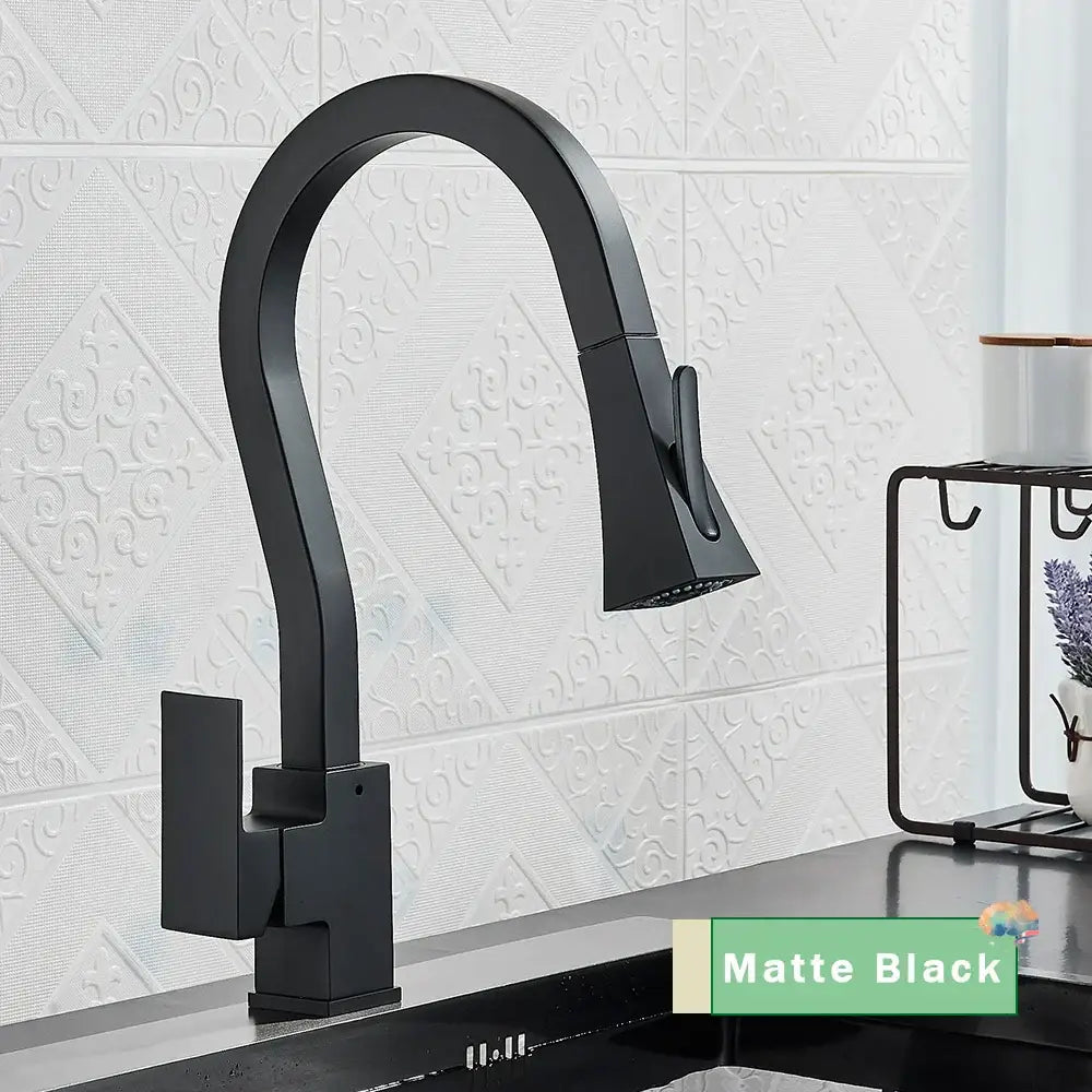 Modern black & gold kitchen faucet with flexible pull down sprayer