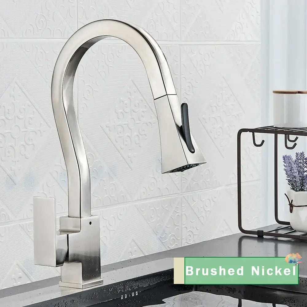 Modern black & gold kitchen faucet with flexible pull down sprayer